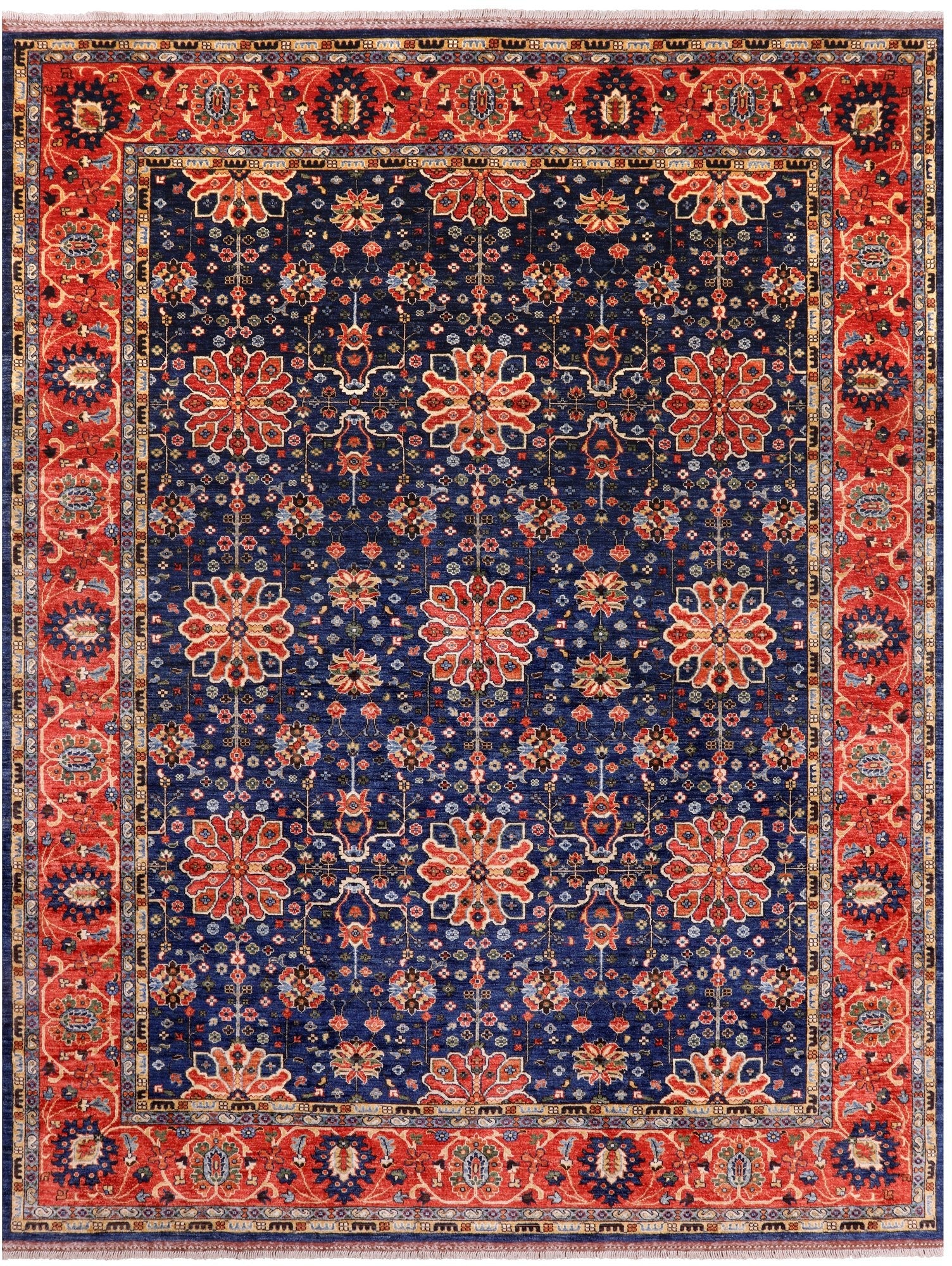 Blue Persian Fine Serapi Hand Knotted Wool Rug - 9' 0" X 11' 5" - Golden Nile