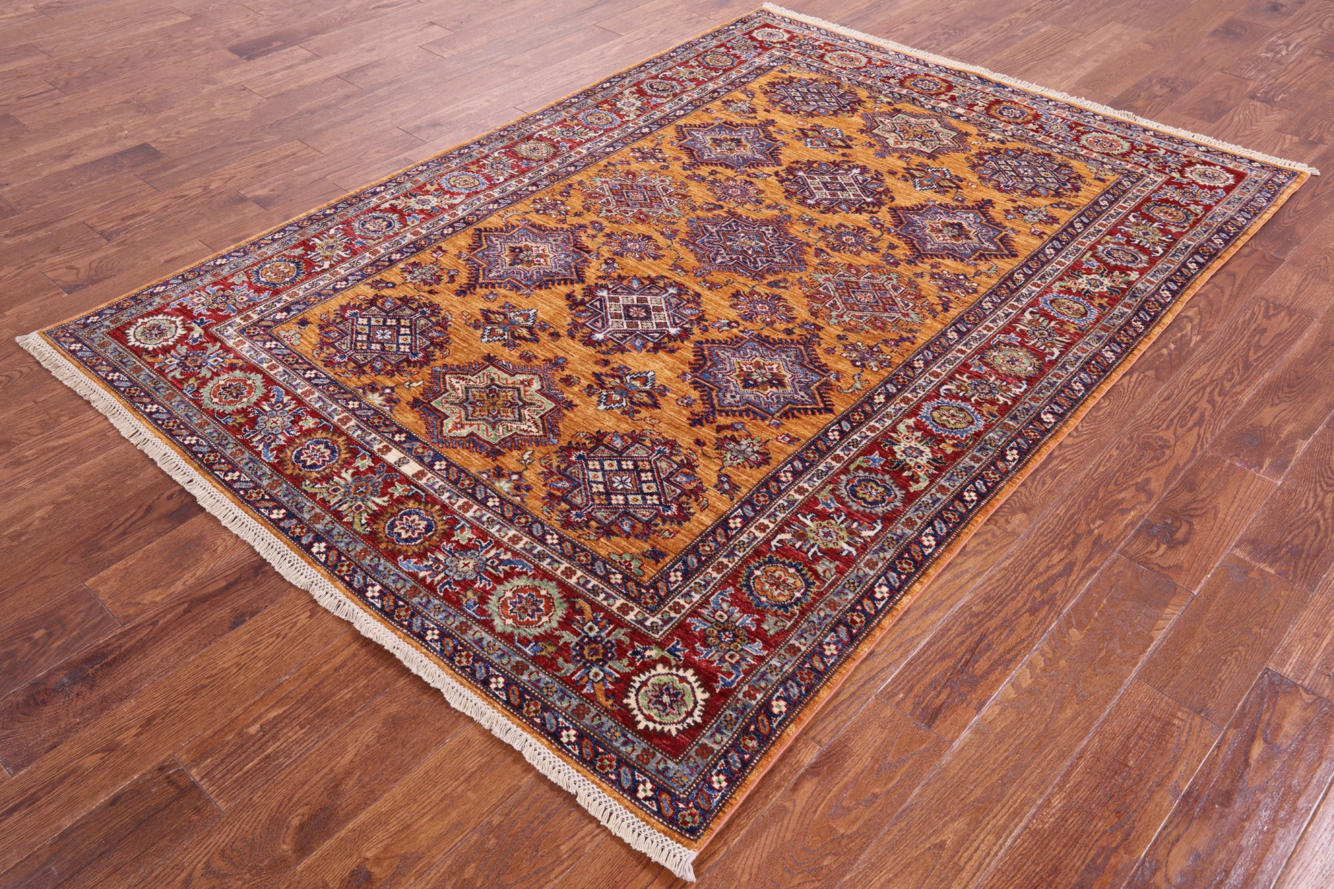 Gold Super Kazak Hand Knotted Wool Rug - 5' 5" X 7' 7" - Golden Nile