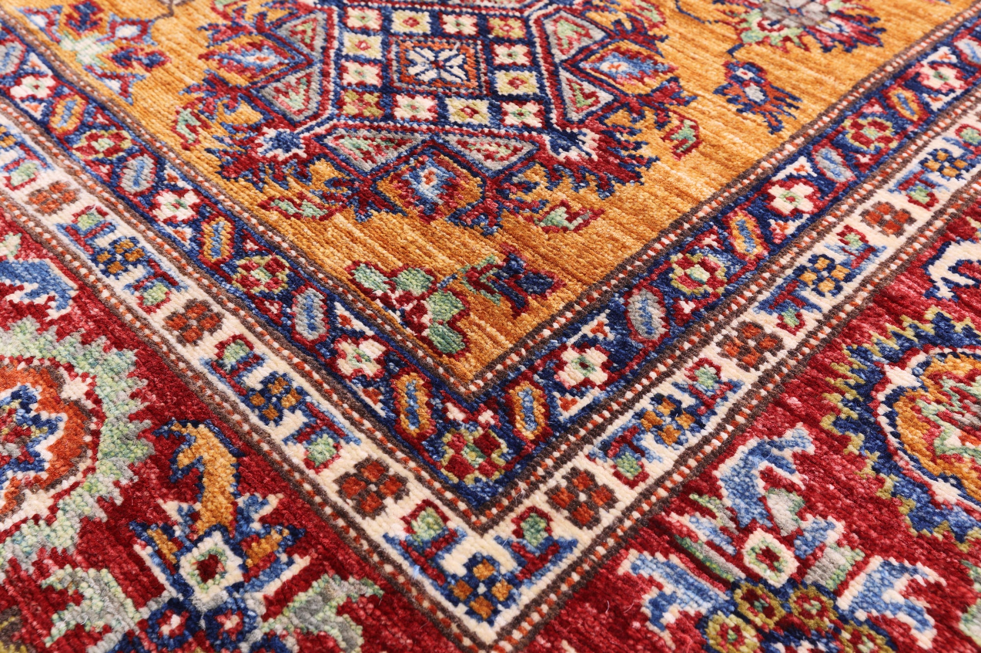 Gold Super Kazak Hand Knotted Wool Rug - 5' 5" X 7' 7" - Golden Nile