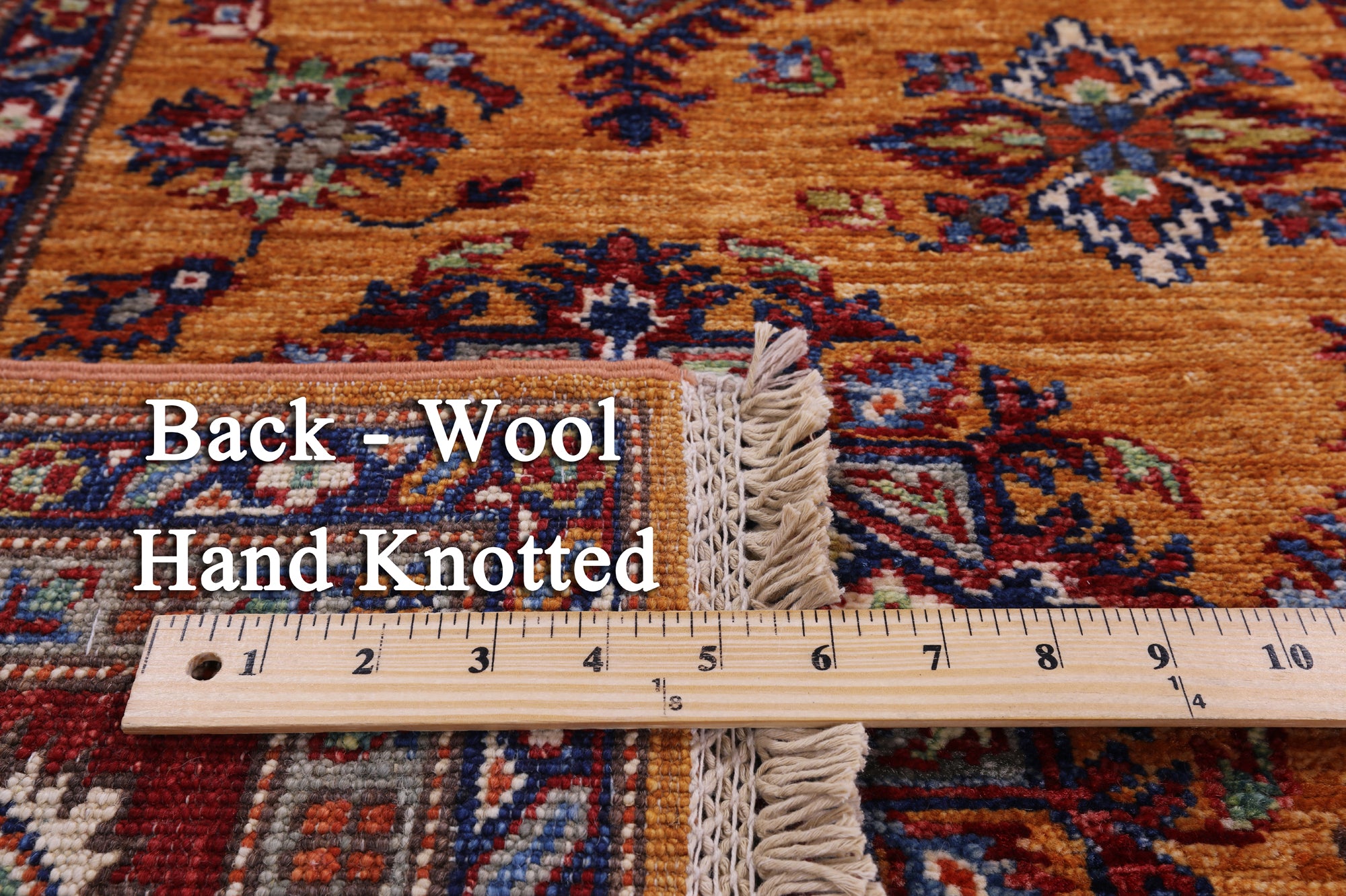 Gold Super Kazak Hand Knotted Wool Rug - 5' 5" X 7' 7" - Golden Nile