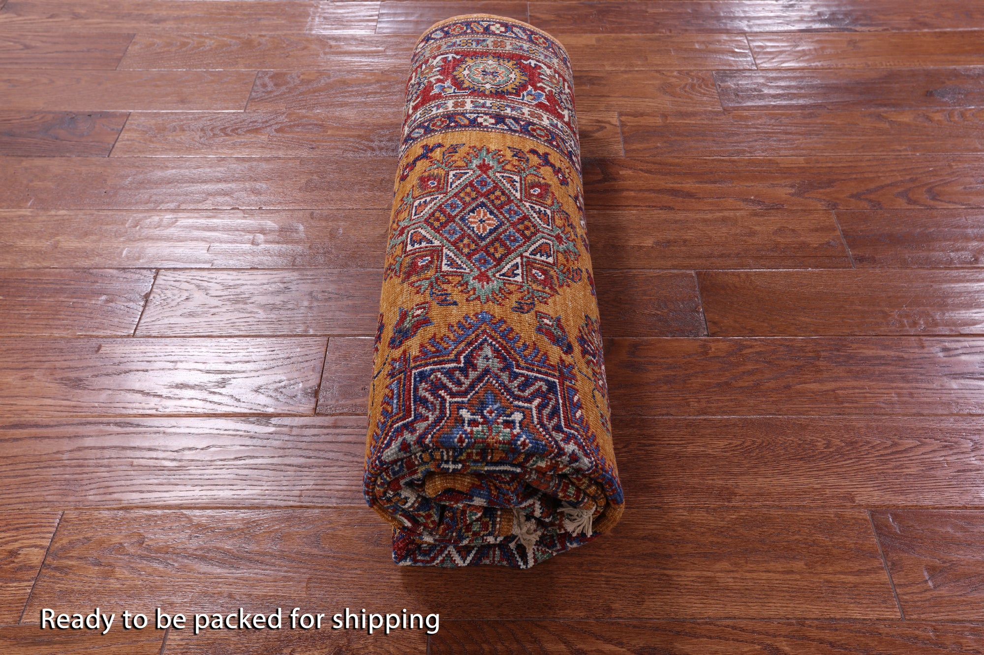 Gold Super Kazak Hand Knotted Wool Rug - 5' 5" X 7' 7" - Golden Nile