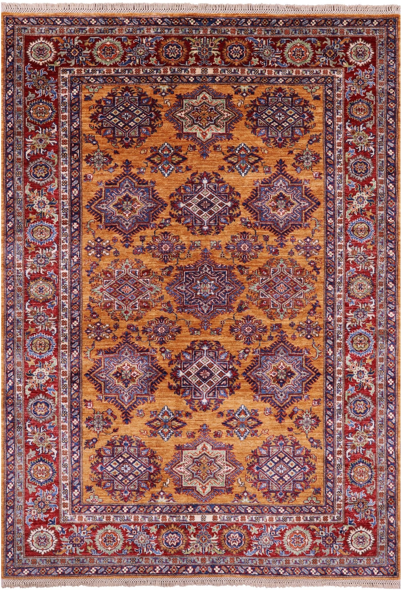 Gold Super Kazak Hand Knotted Wool Rug - 5' 5" X 7' 7" - Golden Nile