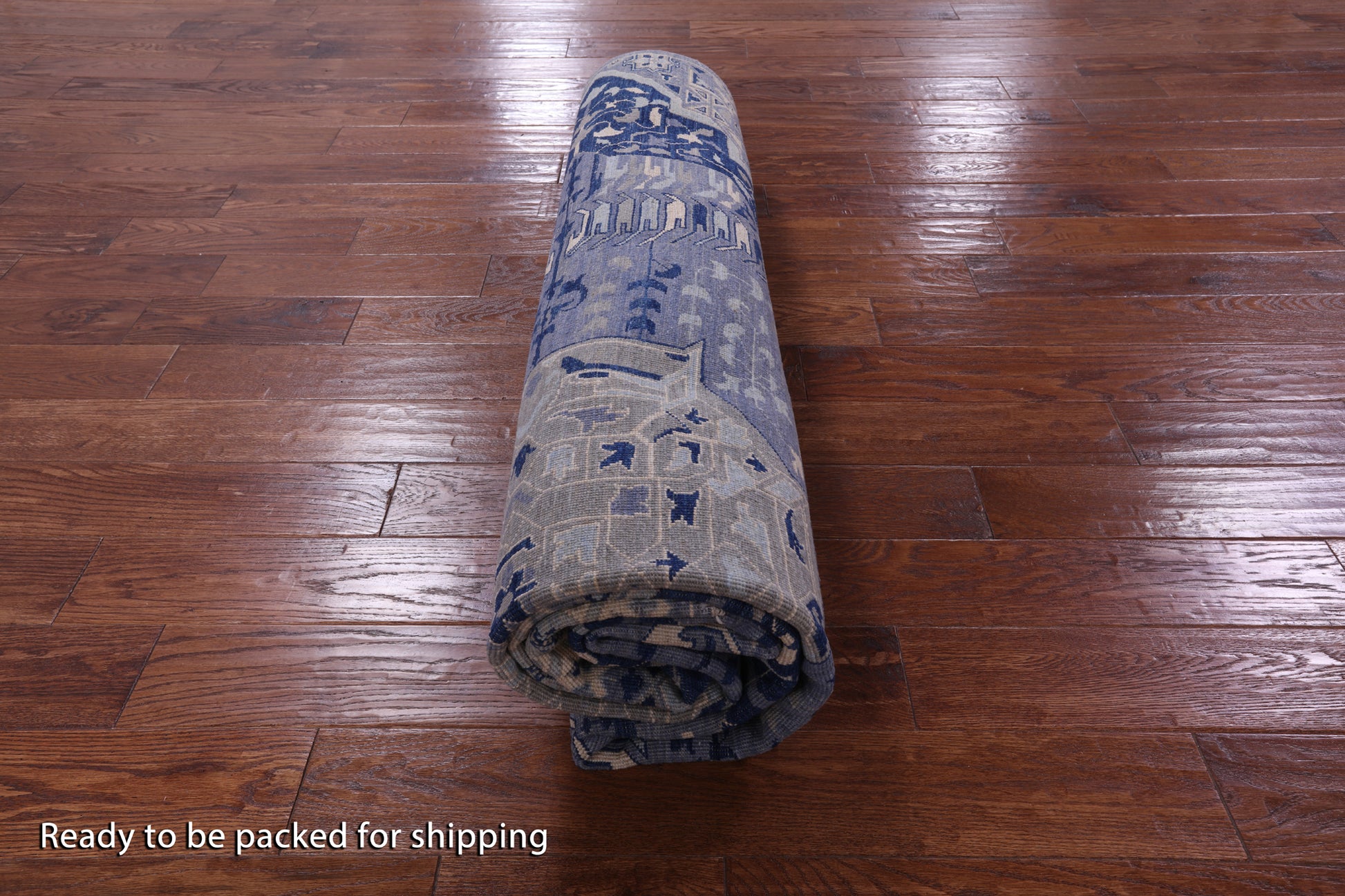 Blue Geometric Persian Mamluk Hand Knotted Wool Rug - 8' 0" X 9' 3" - Golden Nile