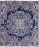 Blue Geometric Persian Mamluk Hand Knotted Wool Rug - 8' 0" X 9' 3" - Golden Nile