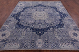 Blue Geometric Persian Mamluk Hand Knotted Wool Rug - 8' 0" X 9' 3" - Golden Nile