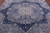 Blue Geometric Persian Mamluk Hand Knotted Wool Rug - 8' 0" X 9' 3" - Golden Nile