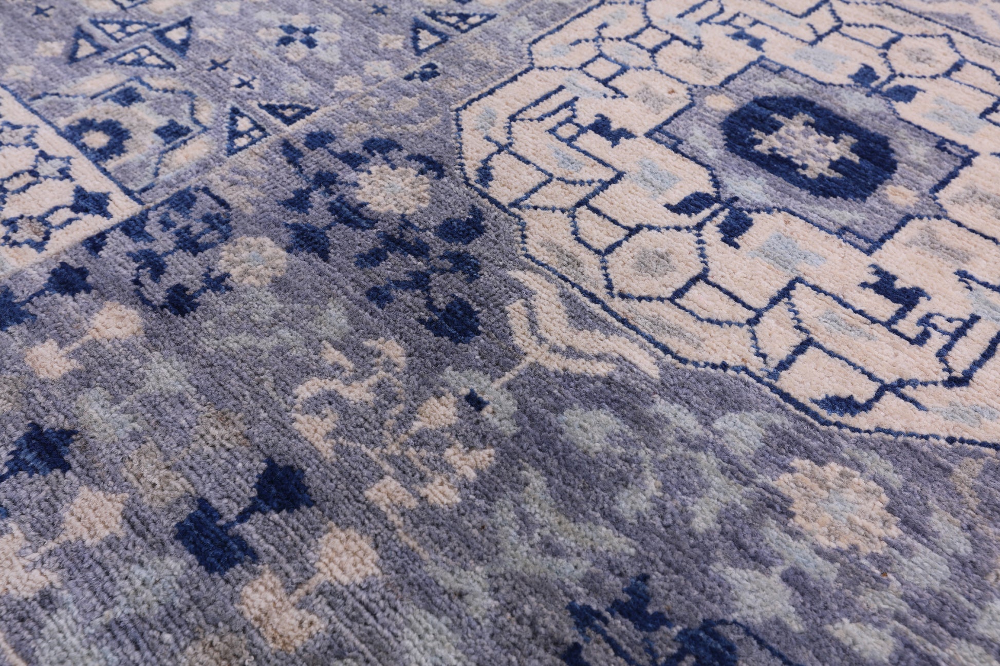 Blue Geometric Persian Mamluk Hand Knotted Wool Rug - 8' 0" X 9' 3" - Golden Nile