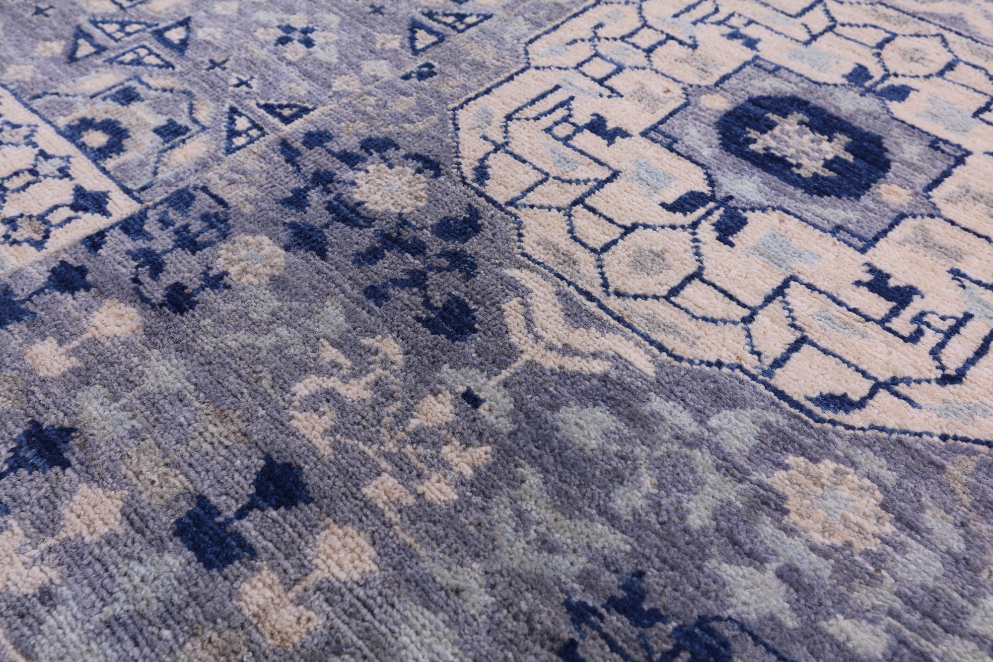 Blue Geometric Persian Mamluk Hand Knotted Wool Rug - 8' 0" X 9' 3" - Golden Nile