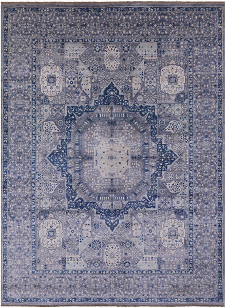 Geometric Persian Mamluk Hand Knotted Wool Rug - 8' 10" X 11' 7" - Golden Nile
