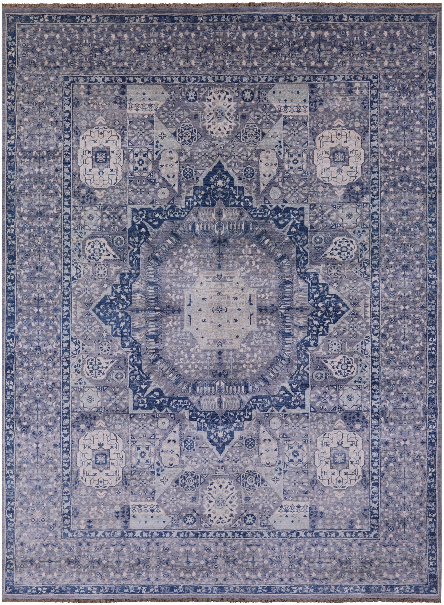 Geometric Persian Mamluk Hand Knotted Wool Rug - 8' 10" X 11' 7" - Golden Nile