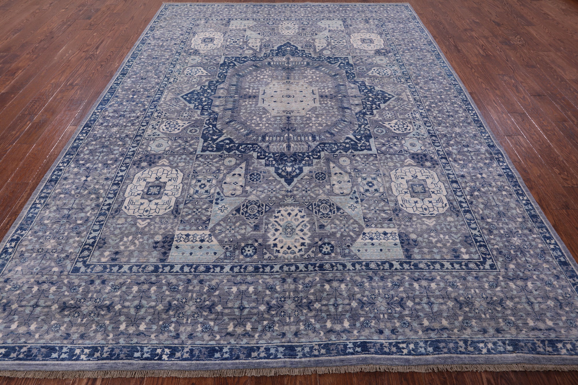 Geometric Persian Mamluk Hand Knotted Wool Rug - 8' 10" X 11' 7" - Golden Nile