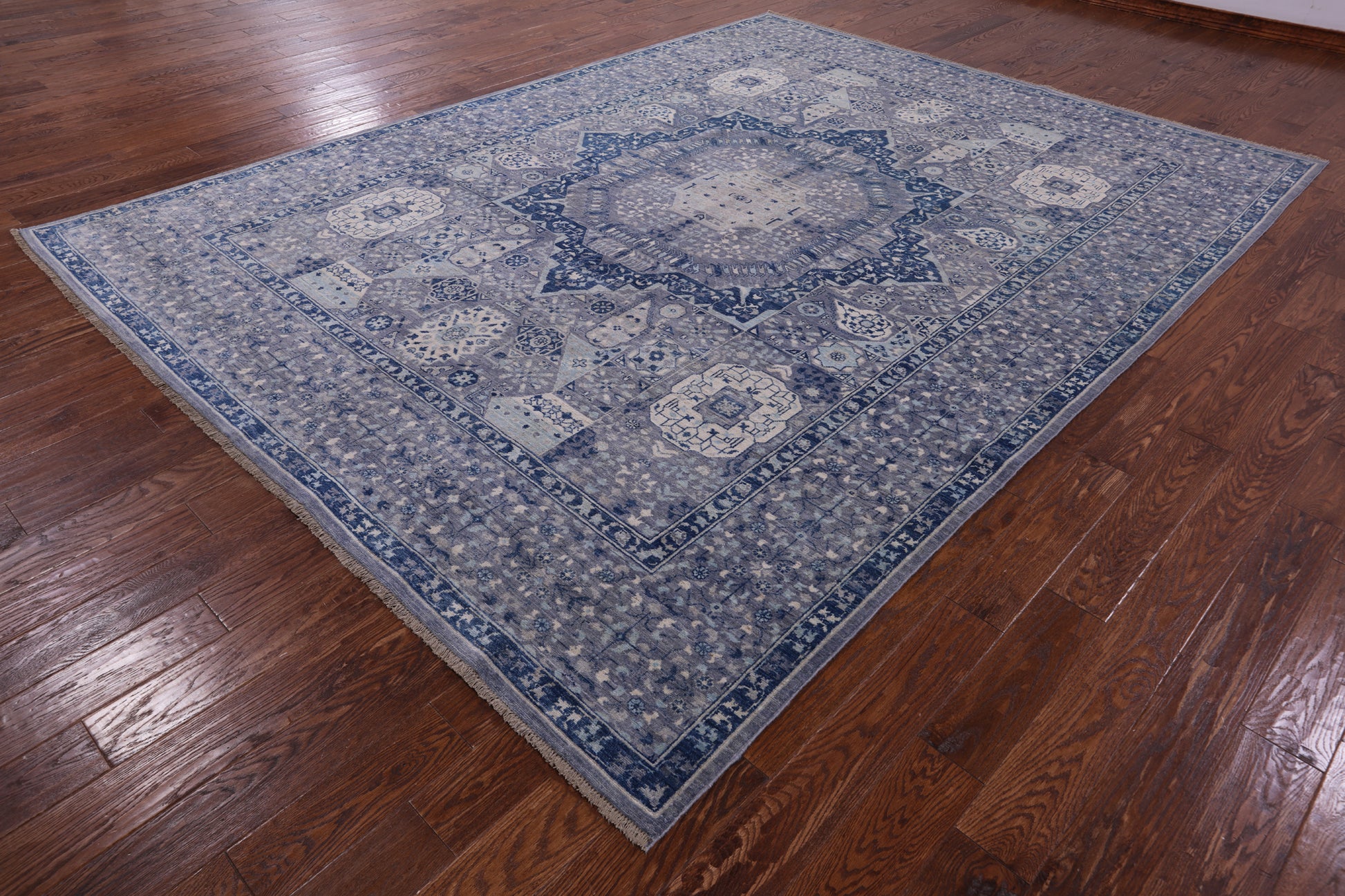 Geometric Persian Mamluk Hand Knotted Wool Rug - 8' 10" X 11' 7" - Golden Nile