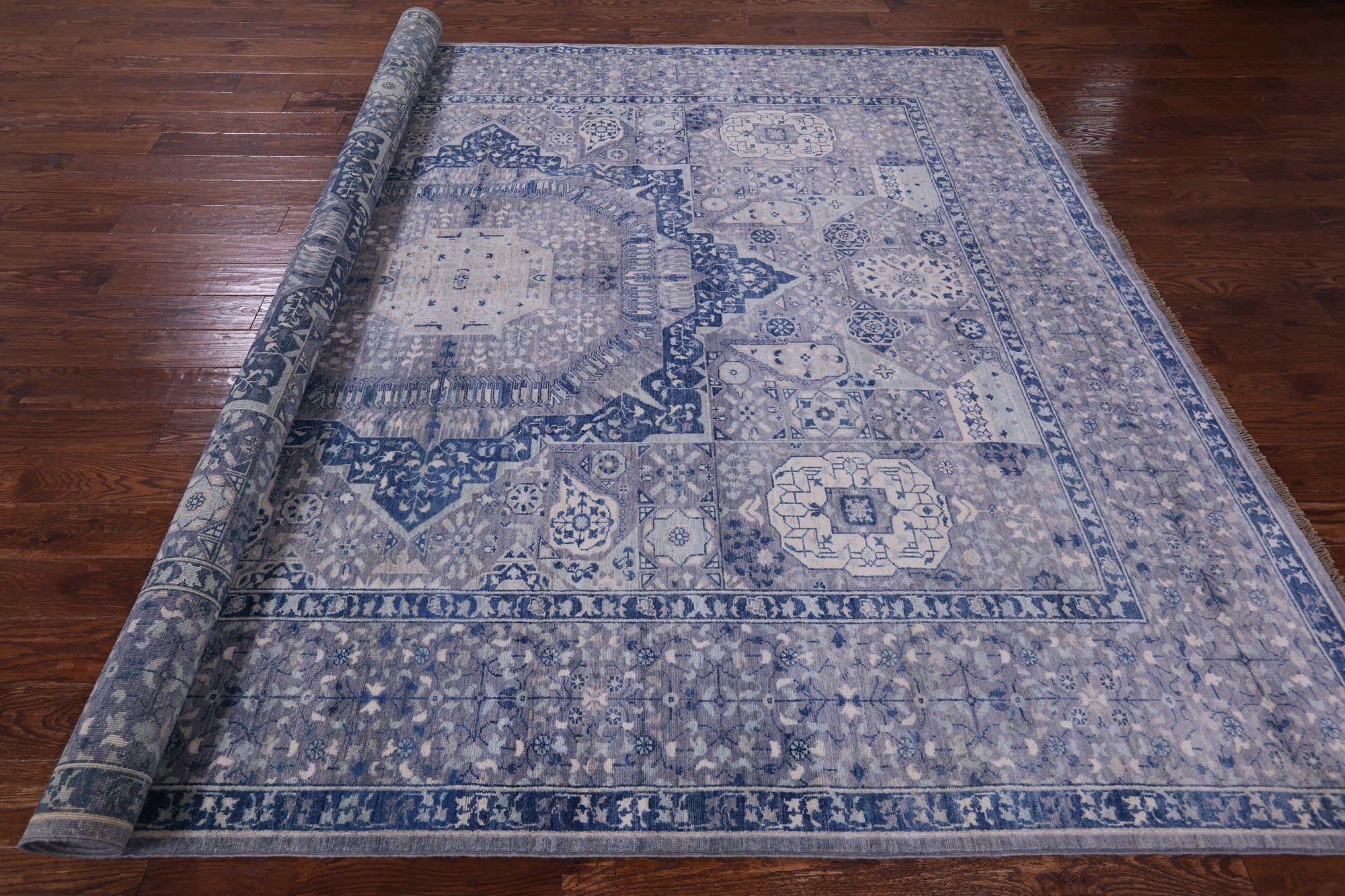 Geometric Persian Mamluk Hand Knotted Wool Rug - 8' 10" X 11' 7" - Golden Nile