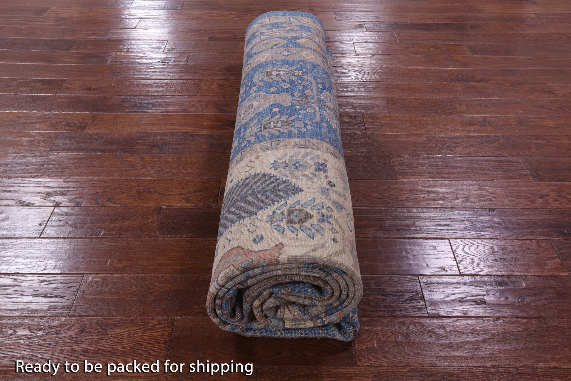 Blue Persian Fine Serapi Hand Knotted Wool Rug - 9' 1" X 11' 10" - Golden Nile