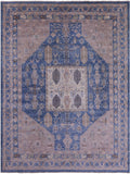 Blue Persian Fine Serapi Hand Knotted Wool Rug - 9' 1" X 11' 10" - Golden Nile