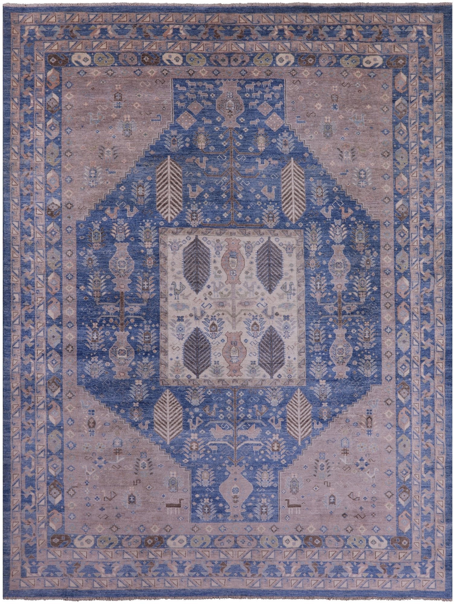 Blue Persian Fine Serapi Hand Knotted Wool Rug - 9' 1" X 11' 10" - Golden Nile