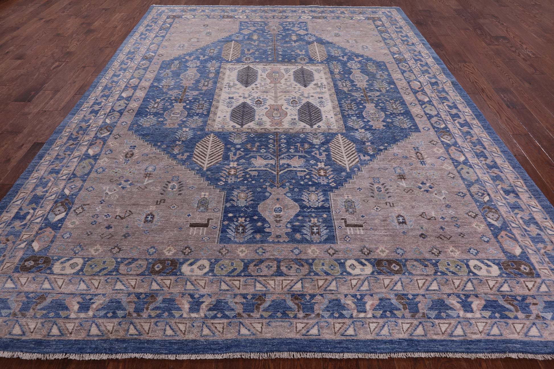 Blue Persian Fine Serapi Hand Knotted Wool Rug - 9' 1" X 11' 10" - Golden Nile