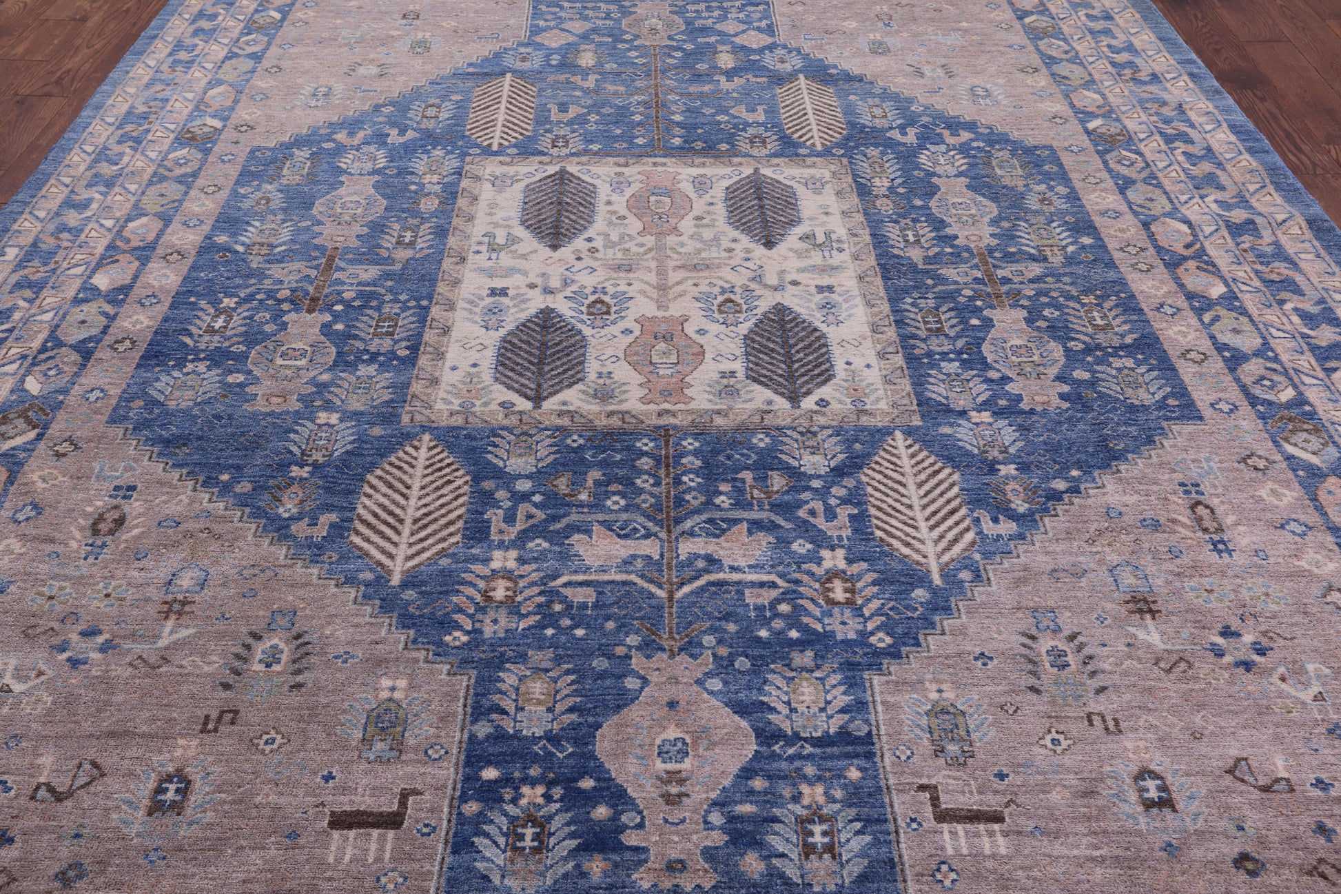 Blue Persian Fine Serapi Hand Knotted Wool Rug - 9' 1" X 11' 10" - Golden Nile