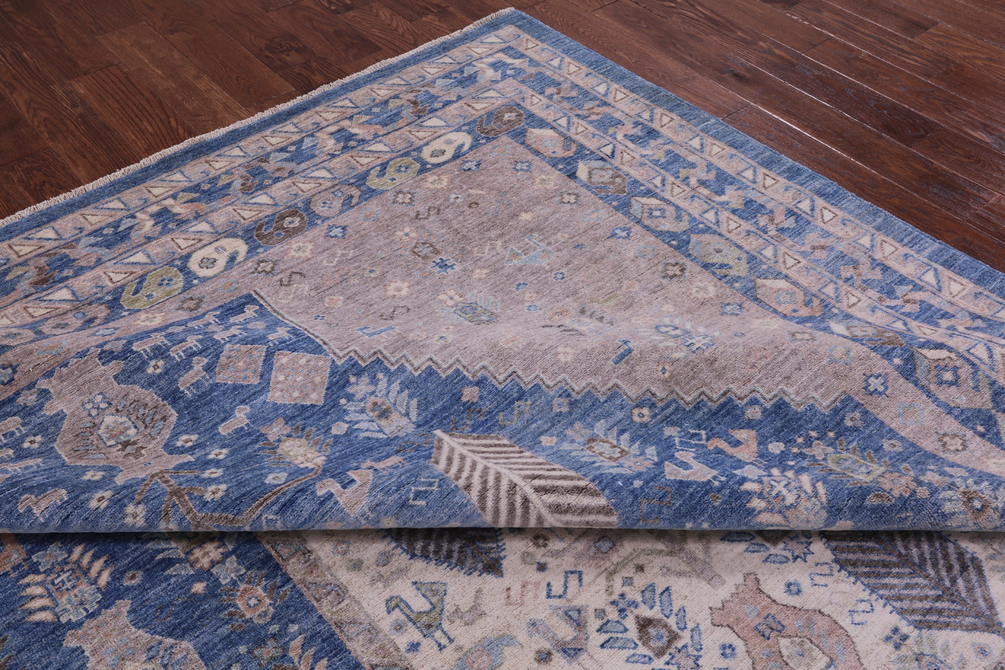 Blue Persian Fine Serapi Hand Knotted Wool Rug - 9' 1" X 11' 10" - Golden Nile