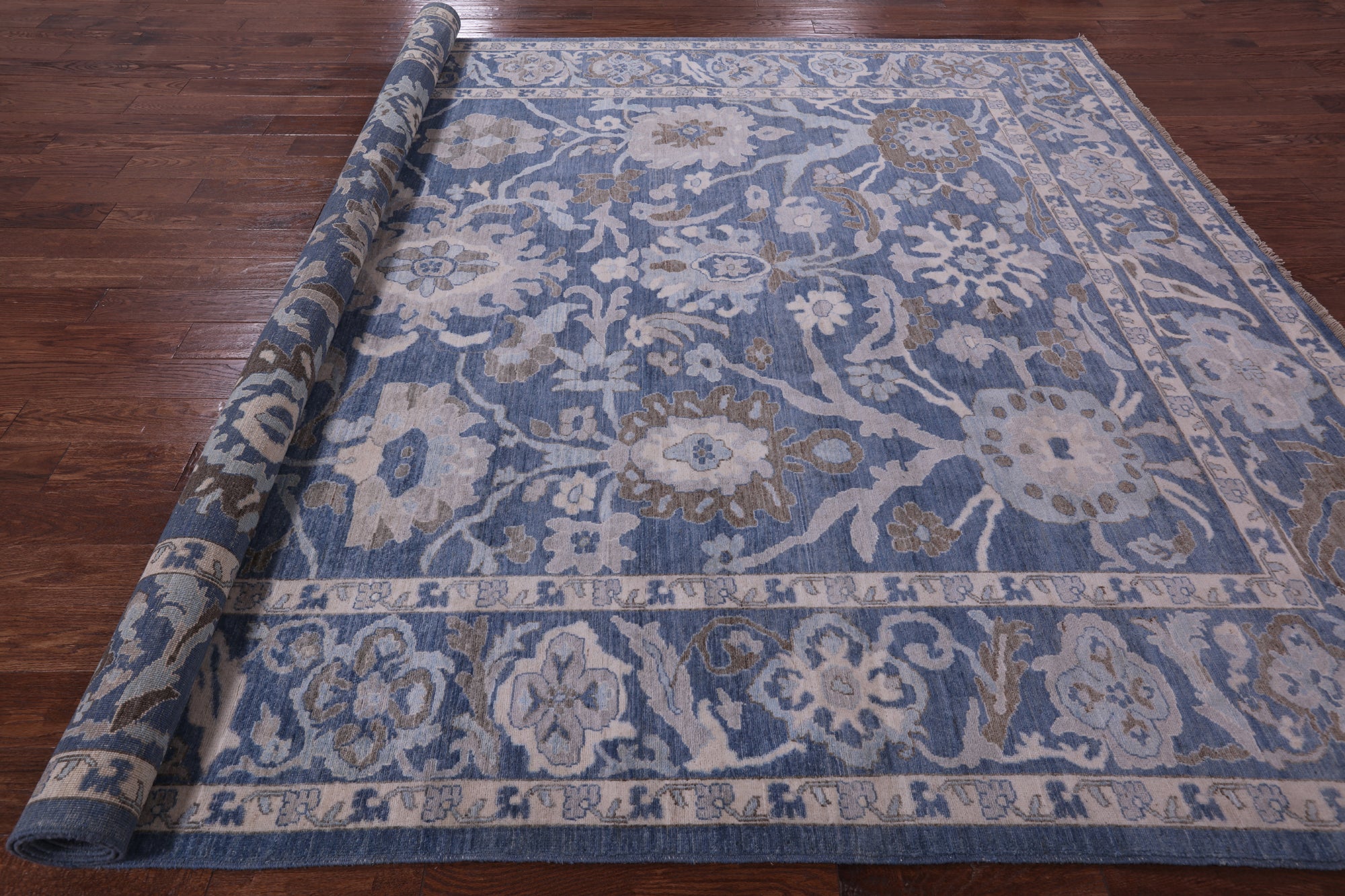 Blue Turkish Oushak Hand Knotted Wool Rug - 9' 2" X 11' 11" - Golden Nile