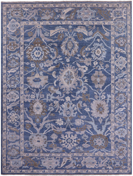 Blue Turkish Oushak Hand Knotted Wool Rug - 9' 2" X 11' 11" - Golden Nile