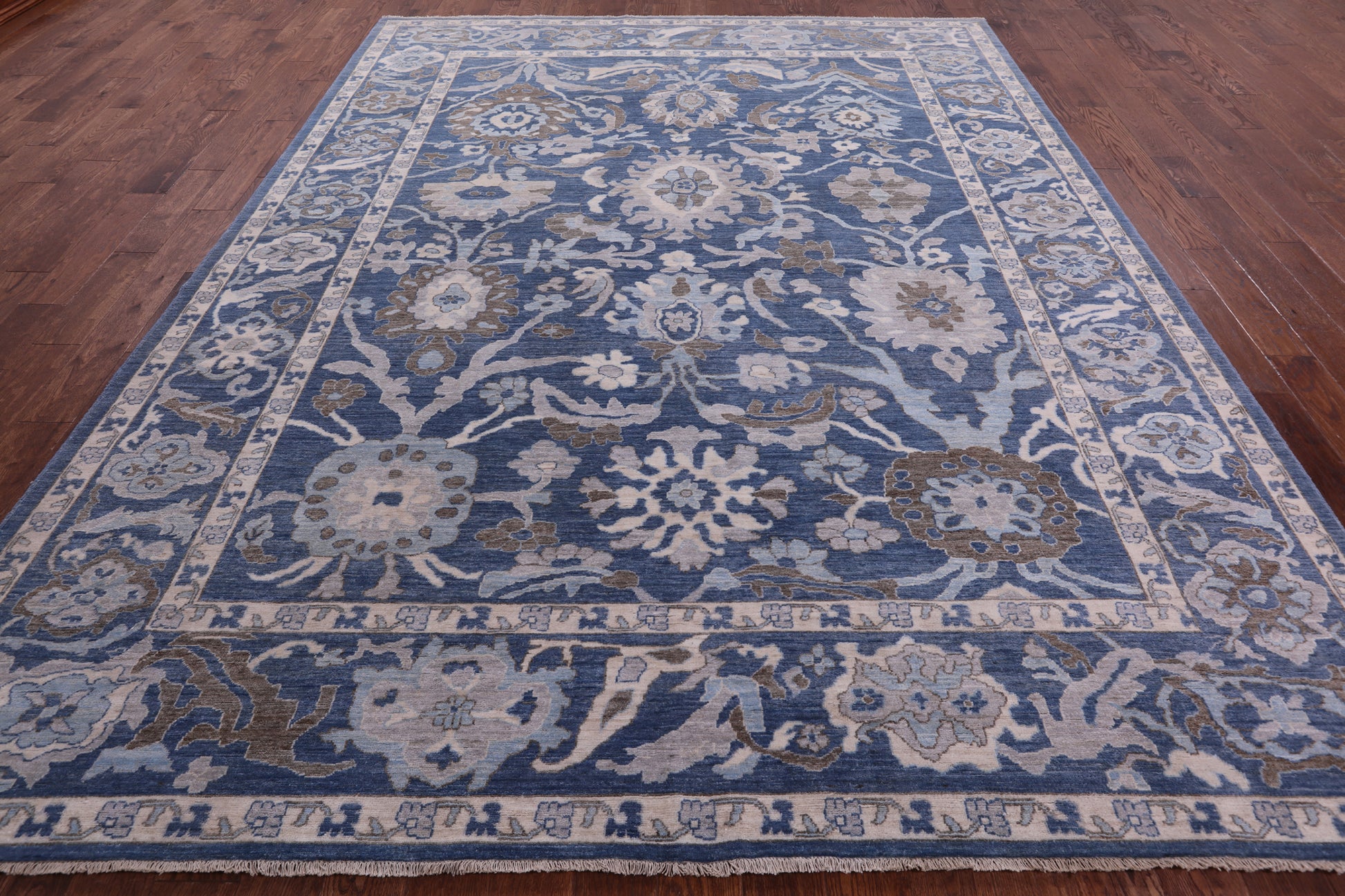 Blue Turkish Oushak Hand Knotted Wool Rug - 9' 2" X 11' 11" - Golden Nile