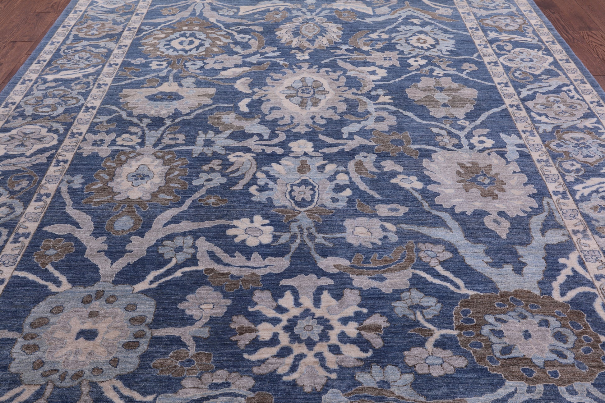 Blue Turkish Oushak Hand Knotted Wool Rug - 9' 2" X 11' 11" - Golden Nile
