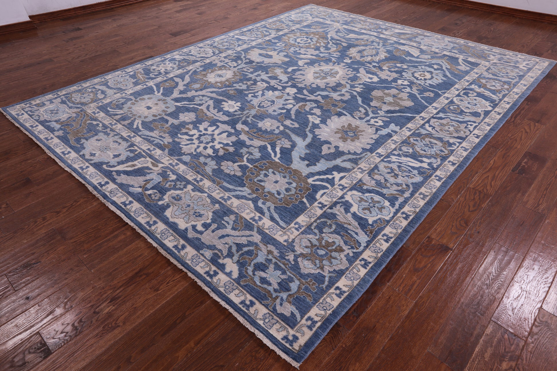 Blue Turkish Oushak Hand Knotted Wool Rug - 9' 2" X 11' 11" - Golden Nile