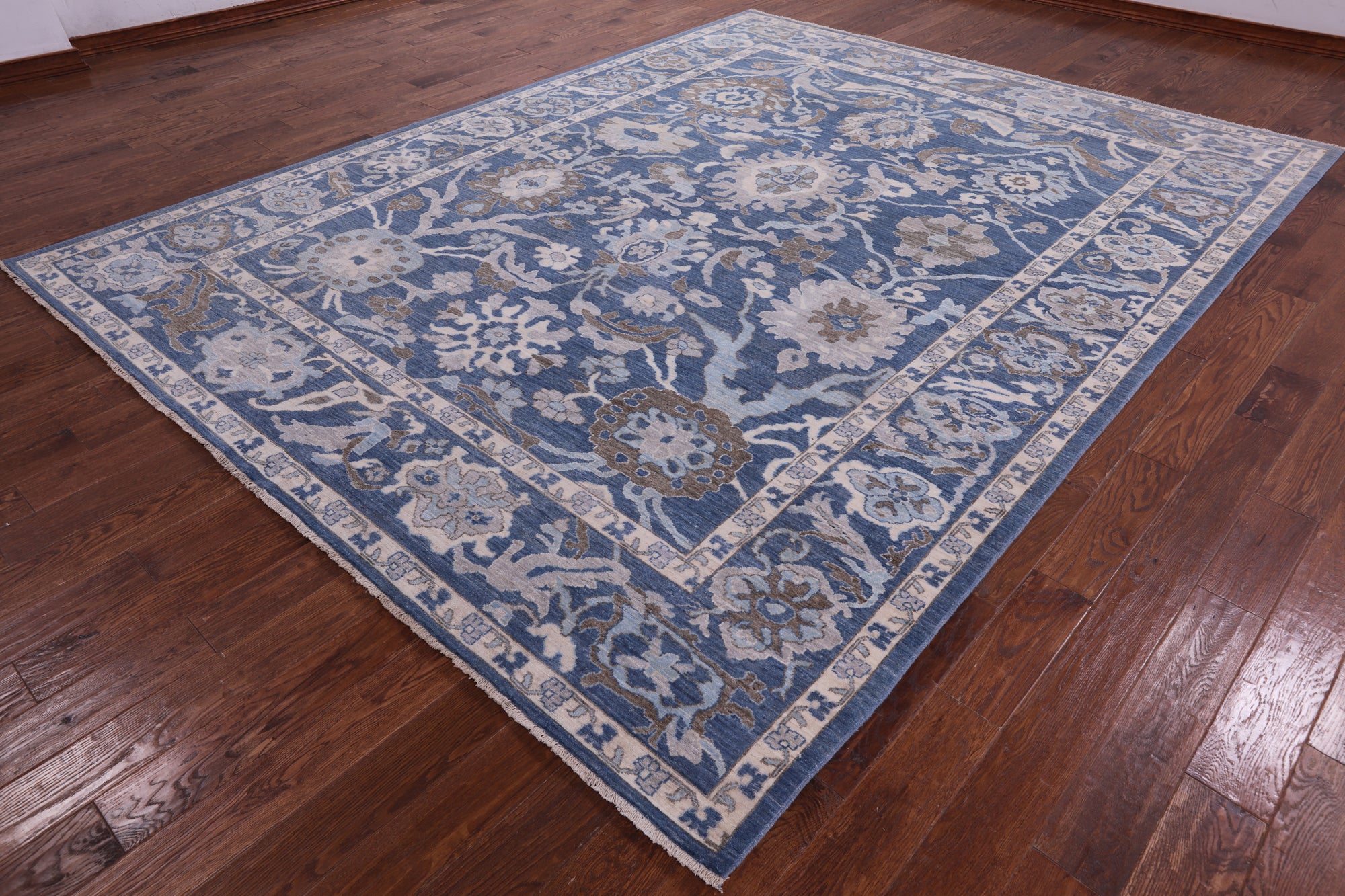 Blue Turkish Oushak Hand Knotted Wool Rug - 9' 2" X 11' 11" - Golden Nile