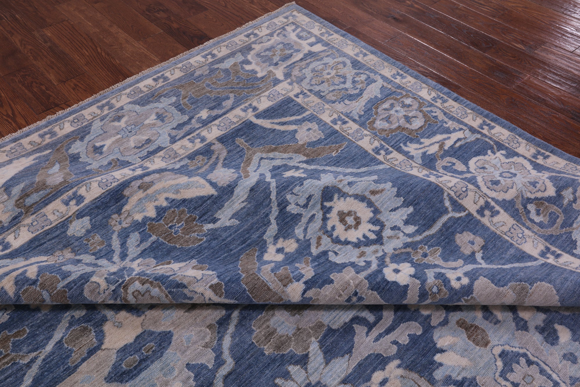 Blue Turkish Oushak Hand Knotted Wool Rug - 9' 2" X 11' 11" - Golden Nile