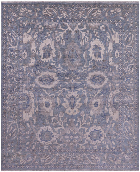 Blue Turkish Oushak Hand Knotted Wool Rug - 8' 0" X 9' 8" - Golden Nile