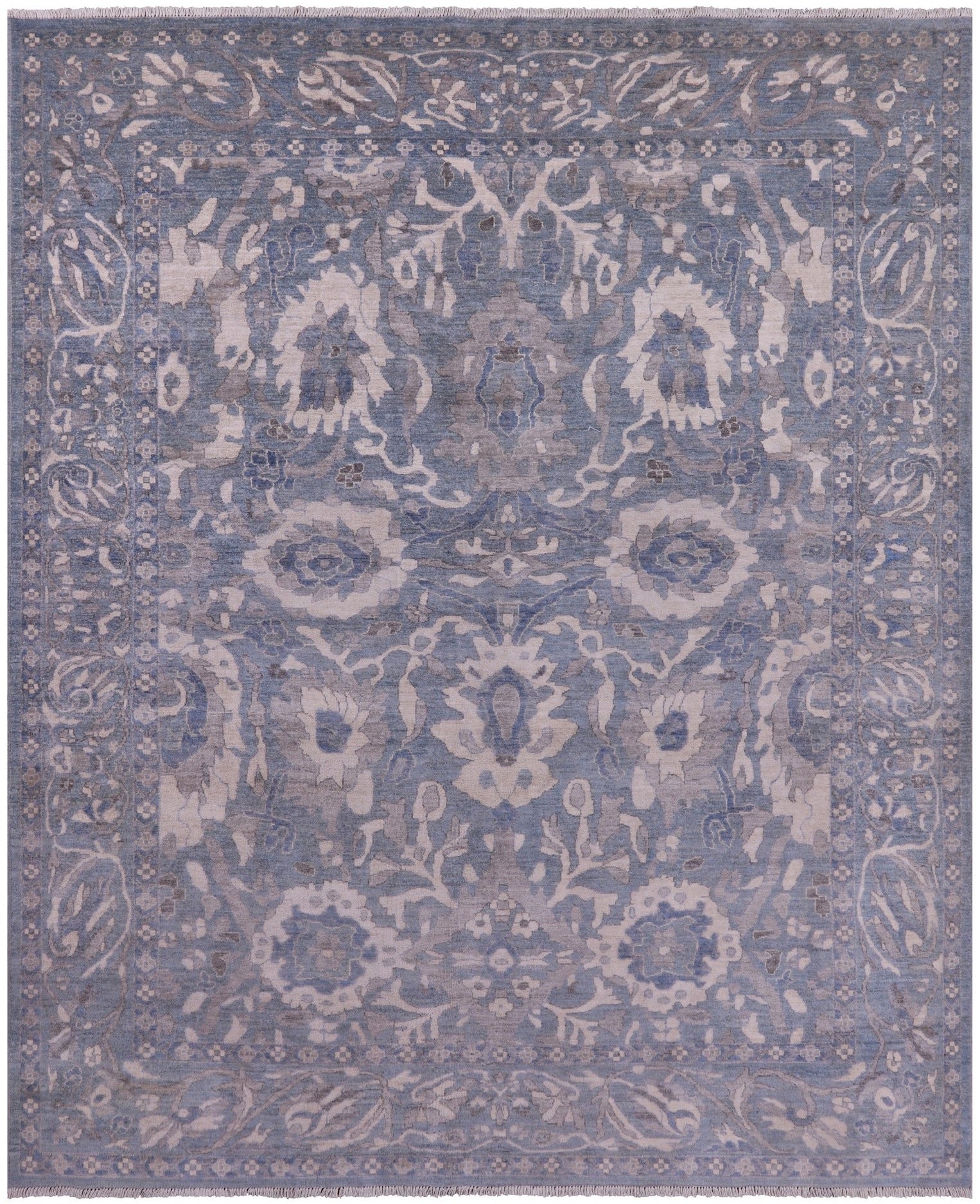 Blue Turkish Oushak Hand Knotted Wool Rug - 8' 0" X 9' 8" - Golden Nile