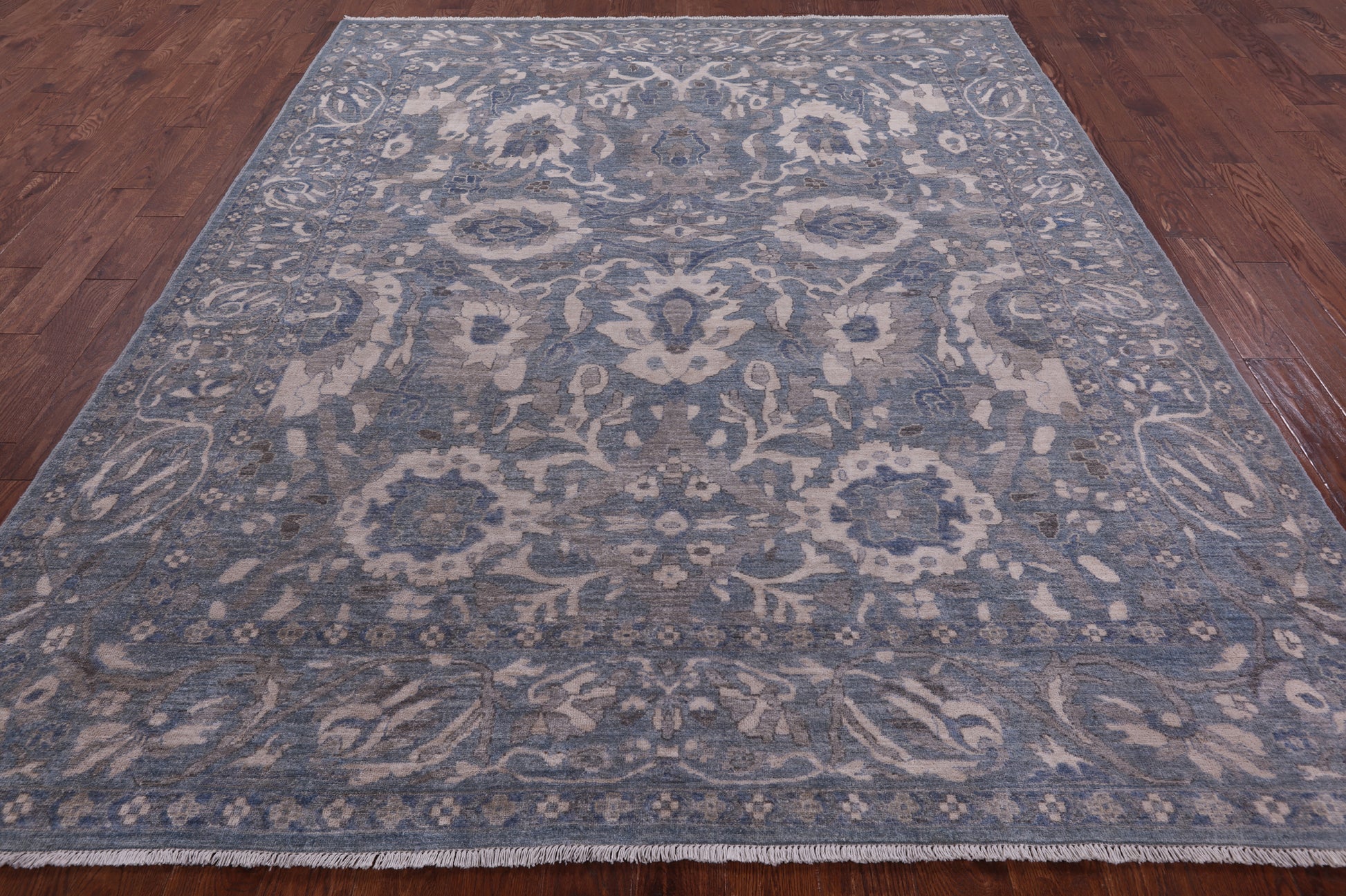 Blue Turkish Oushak Hand Knotted Wool Rug - 8' 0" X 9' 8" - Golden Nile