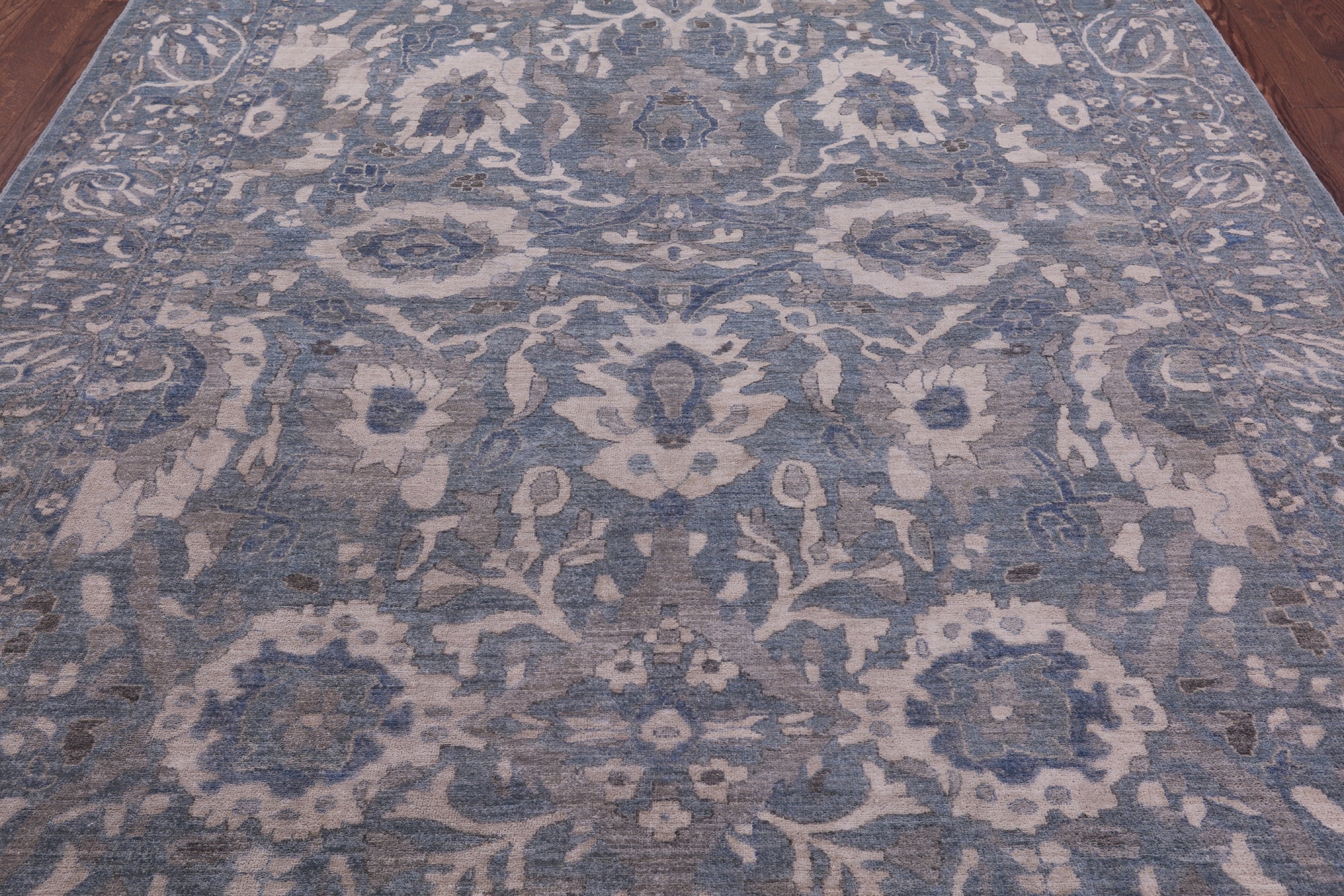 Blue Turkish Oushak Hand Knotted Wool Rug - 8' 0" X 9' 8" - Golden Nile