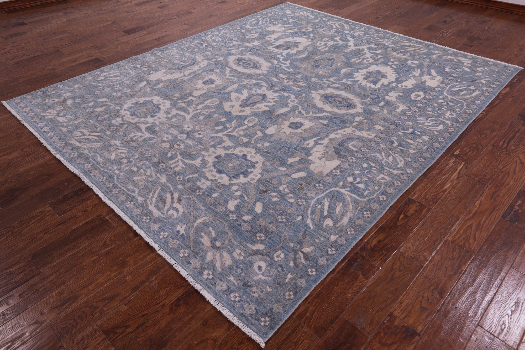 Blue Turkish Oushak Hand Knotted Wool Rug - 8' 0" X 9' 8" - Golden Nile