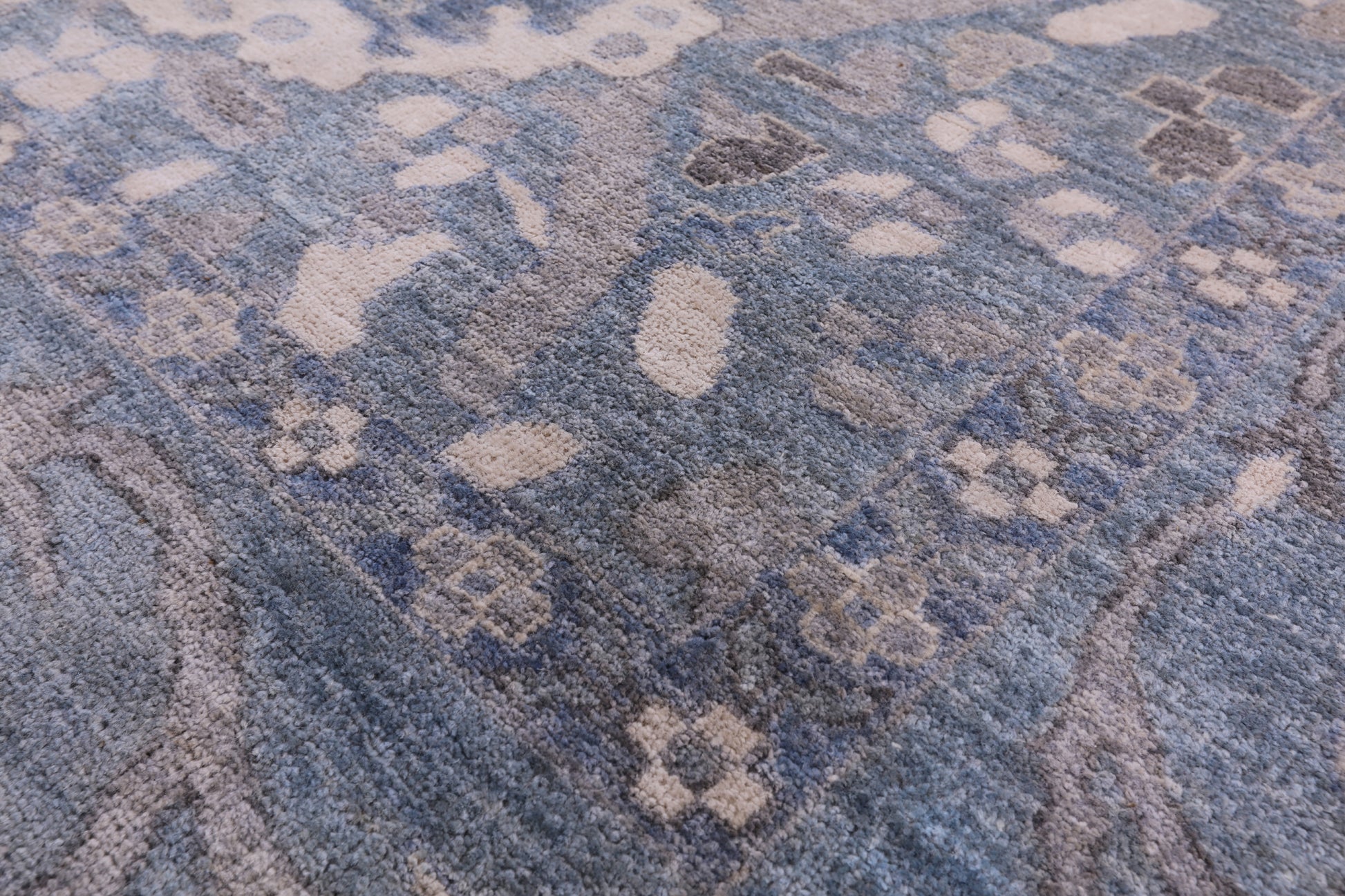 Blue Turkish Oushak Hand Knotted Wool Rug - 8' 0" X 9' 8" - Golden Nile