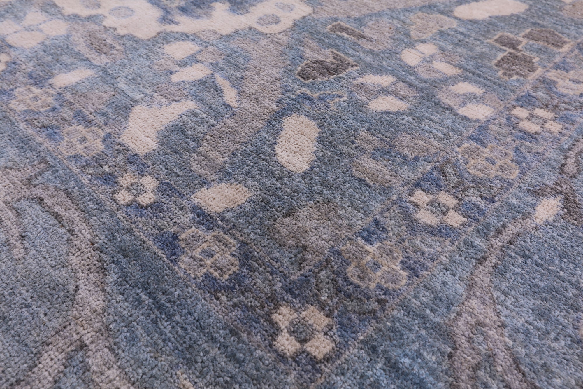 Blue Turkish Oushak Hand Knotted Wool Rug - 8' 0" X 9' 8" - Golden Nile