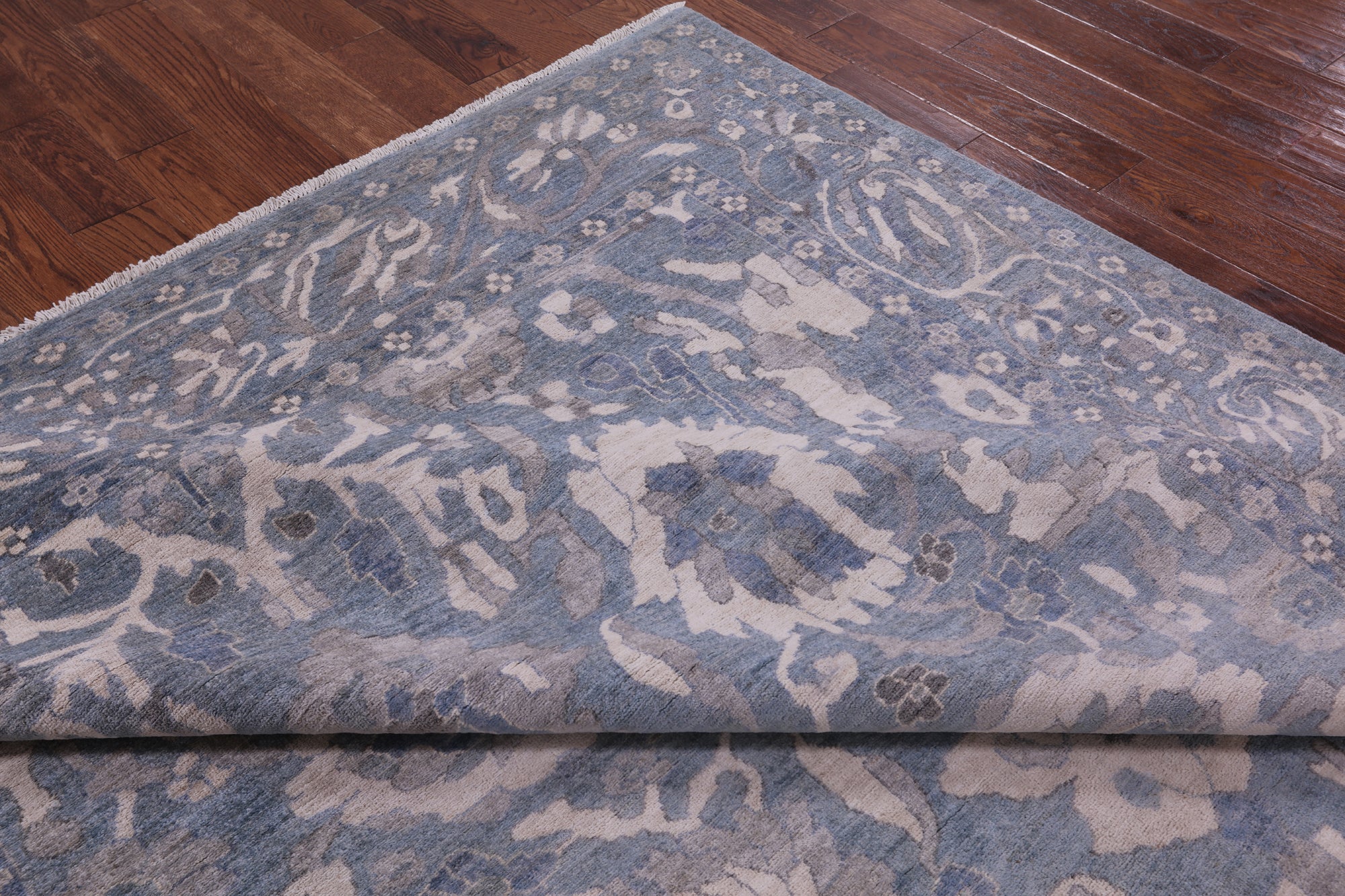 Blue Turkish Oushak Hand Knotted Wool Rug - 8' 0" X 9' 8" - Golden Nile