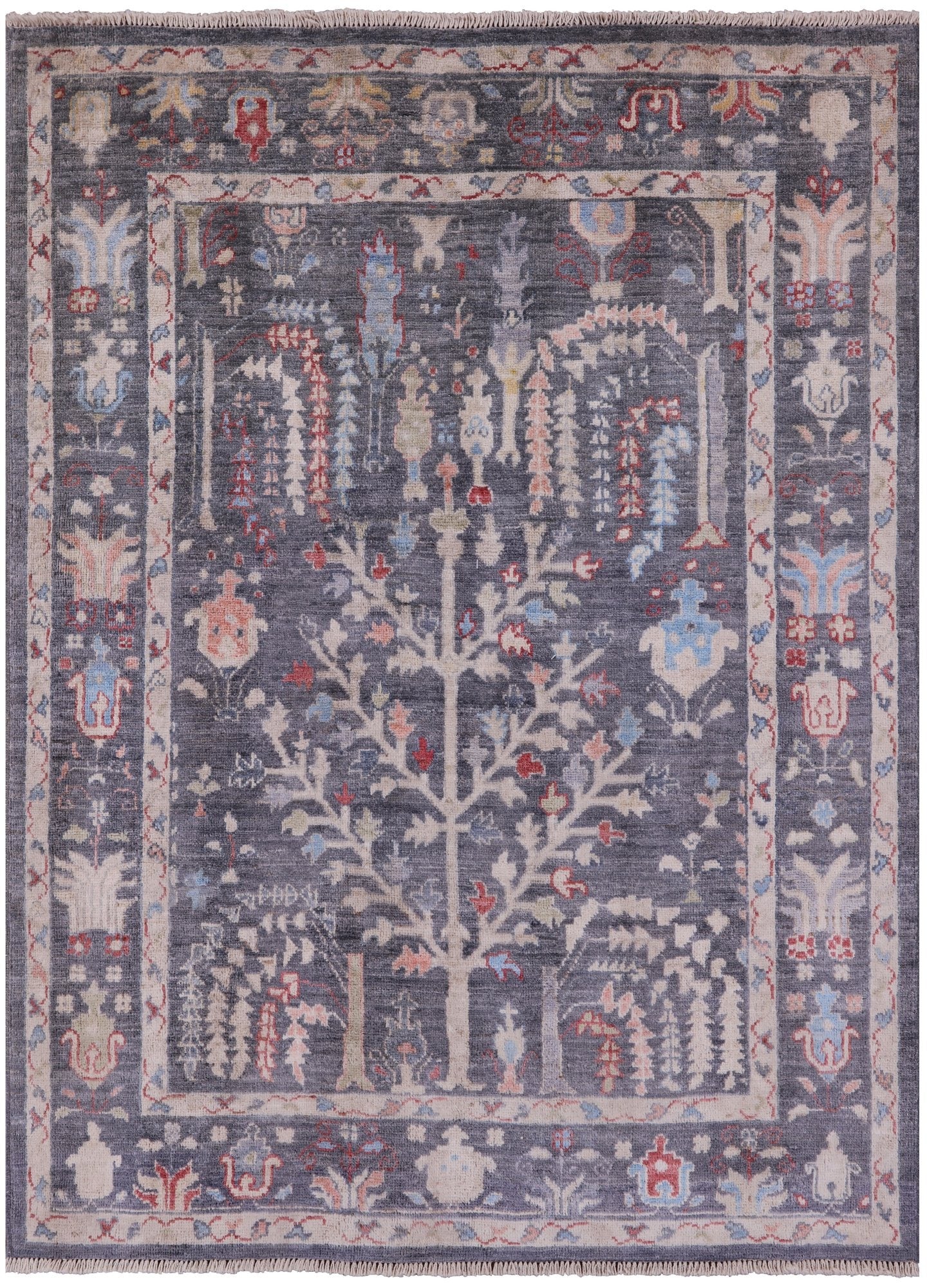 Grey Turkish Oushak Hand Knotted Wool Rug - 4' 11" X 6' 7" - Golden Nile