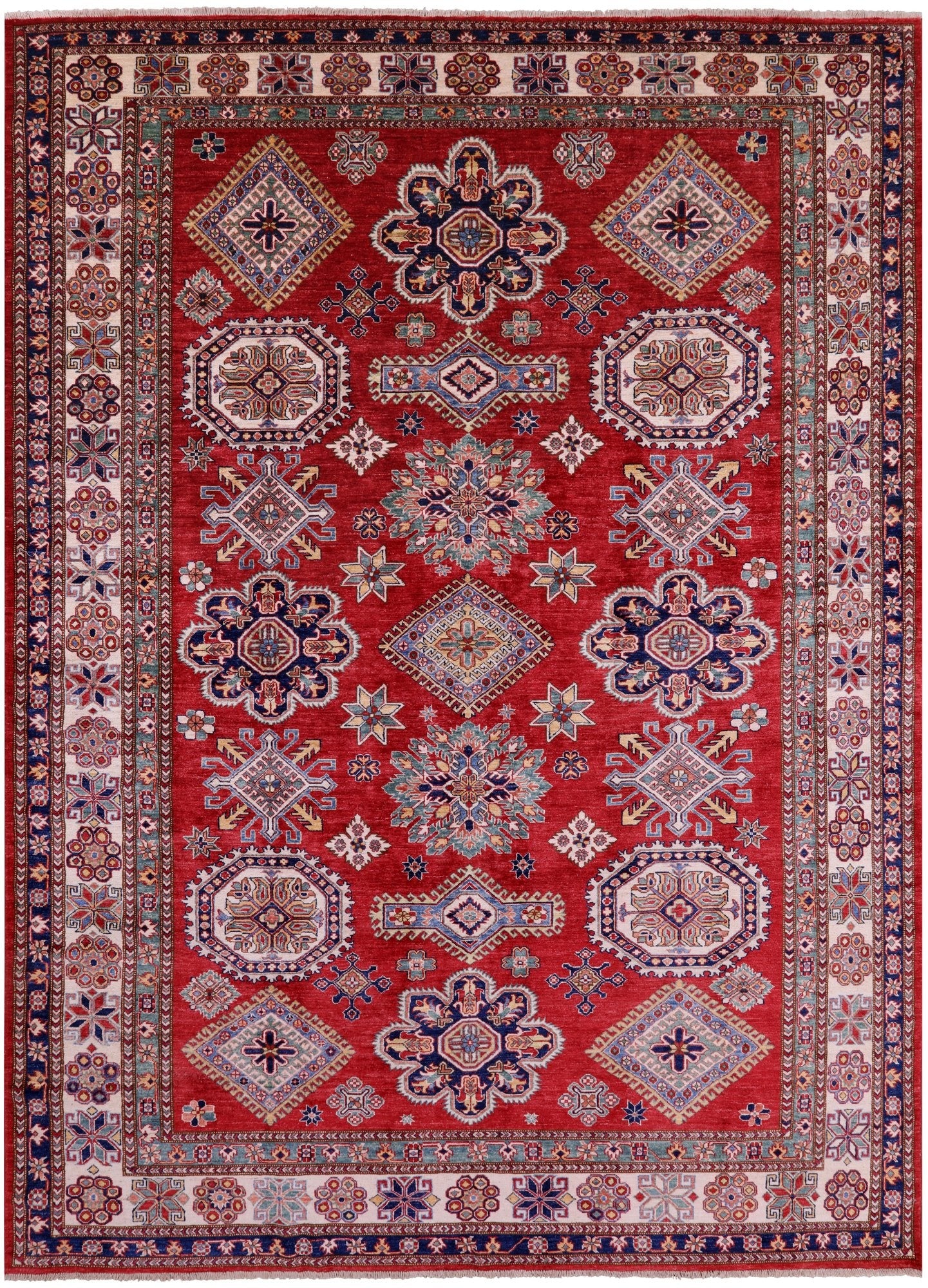 Red Super Kazak Handmade Wool Rug - 8' 11" X 12' 0" - Golden Nile