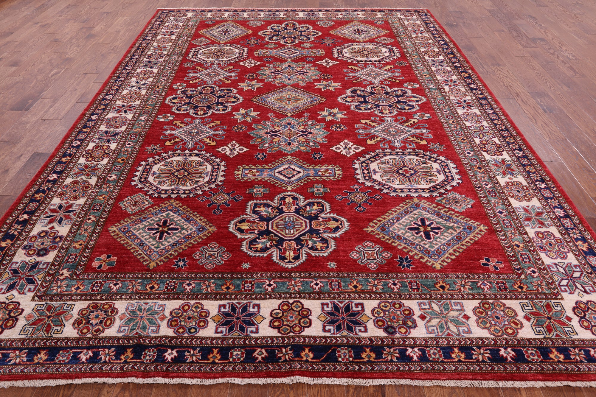 Red Super Kazak Handmade Wool Rug - 8' 11" X 12' 0" - Golden Nile