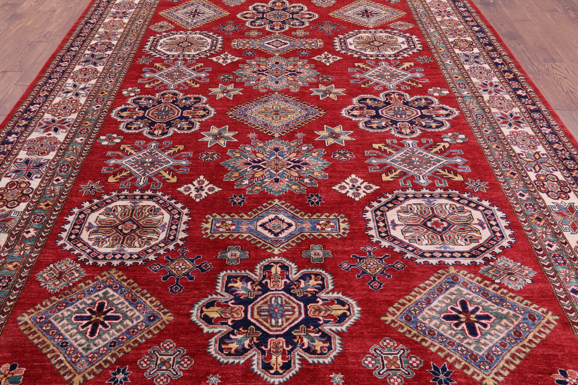 Red Super Kazak Handmade Wool Rug - 8' 11" X 12' 0" - Golden Nile