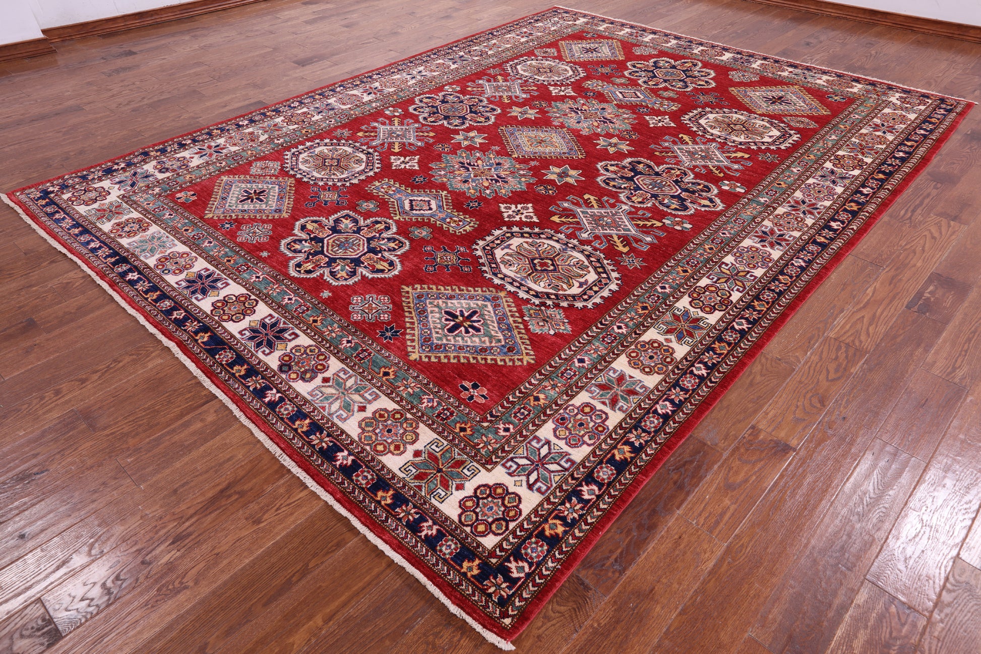 Red Super Kazak Handmade Wool Rug - 8' 11" X 12' 0" - Golden Nile