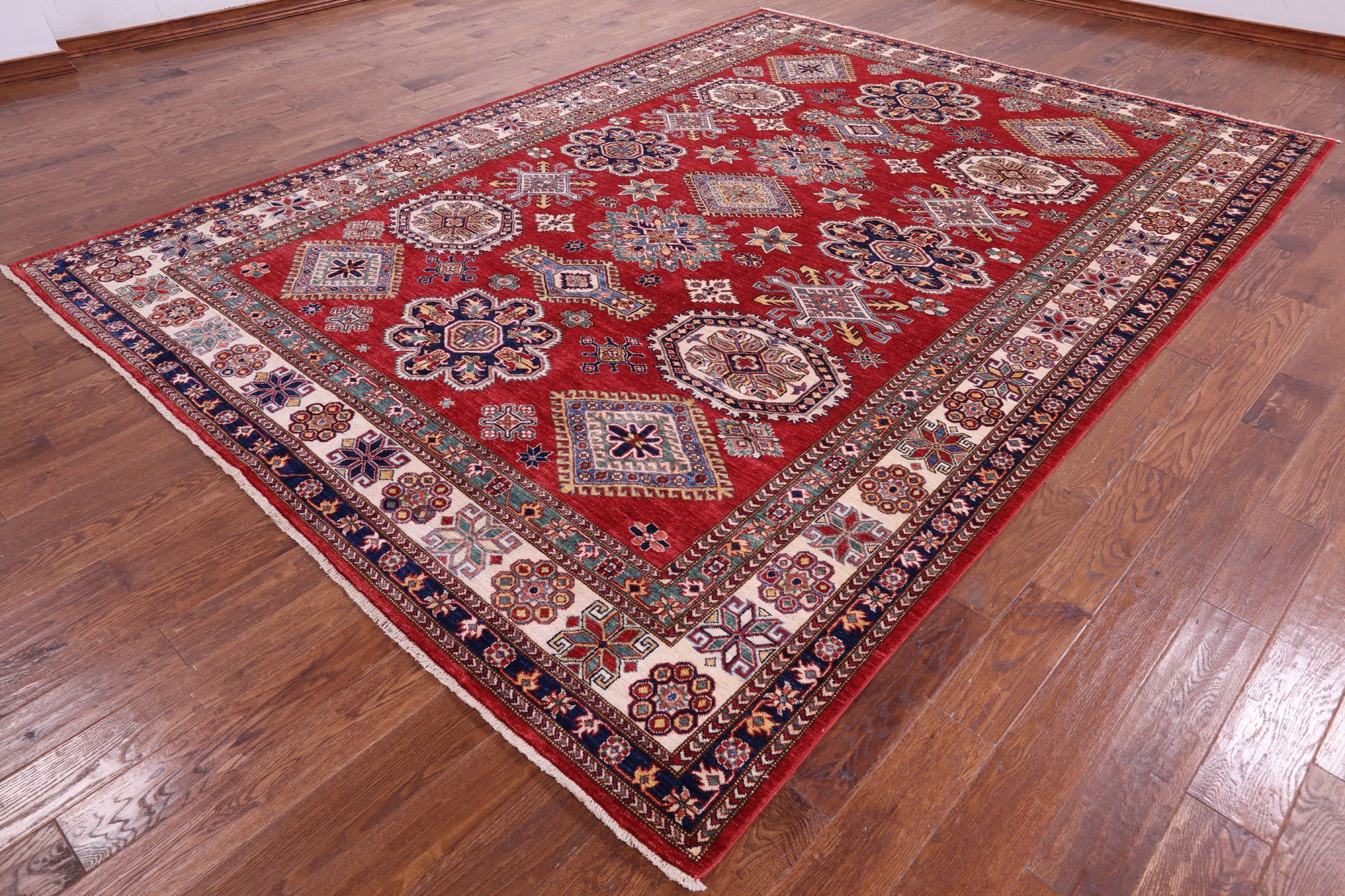 Red Super Kazak Handmade Wool Rug - 8' 11" X 12' 0" - Golden Nile
