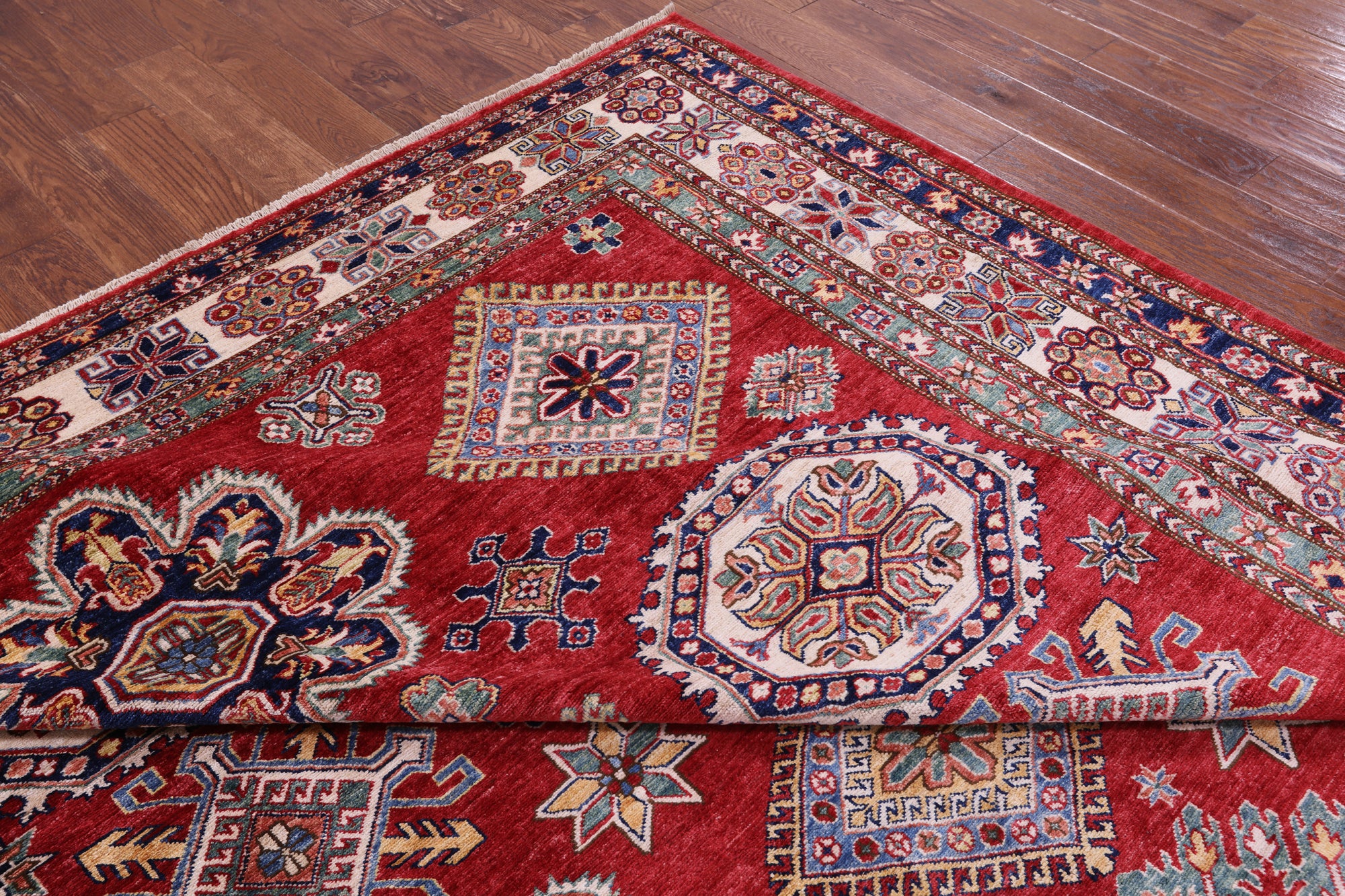 Red Super Kazak Handmade Wool Rug - 8' 11" X 12' 0" - Golden Nile