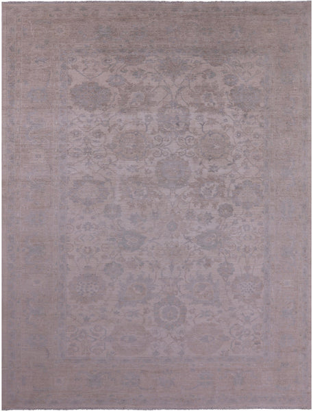 Ivory White Wash Peshawar Hand Knotted Wool Rug - 8' 9" X 11' 8" - Golden Nile