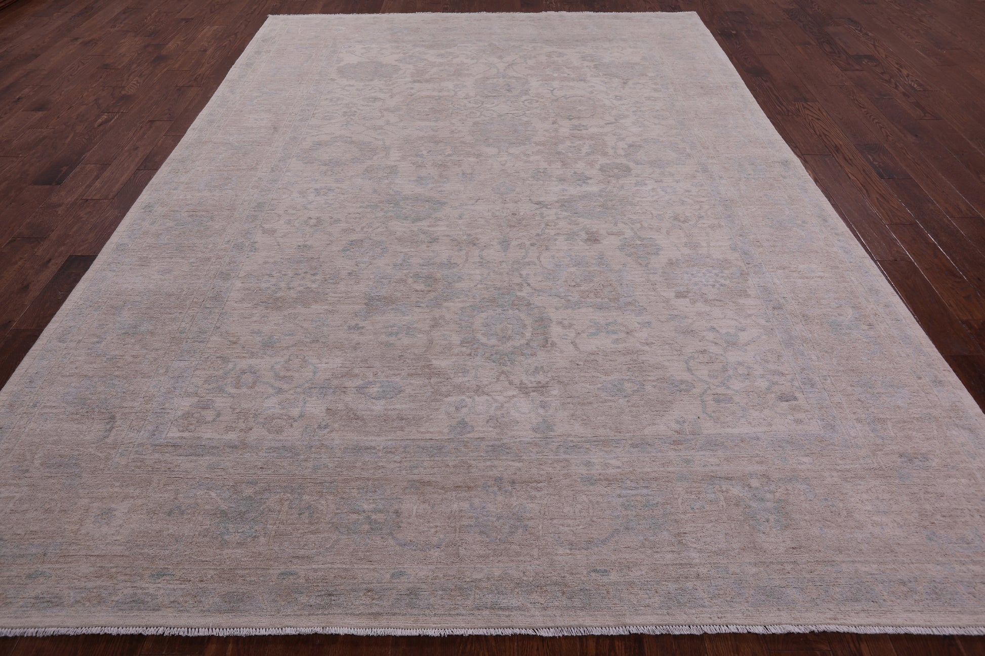 Ivory White Wash Peshawar Hand Knotted Wool Rug - 8' 9" X 11' 8" - Golden Nile
