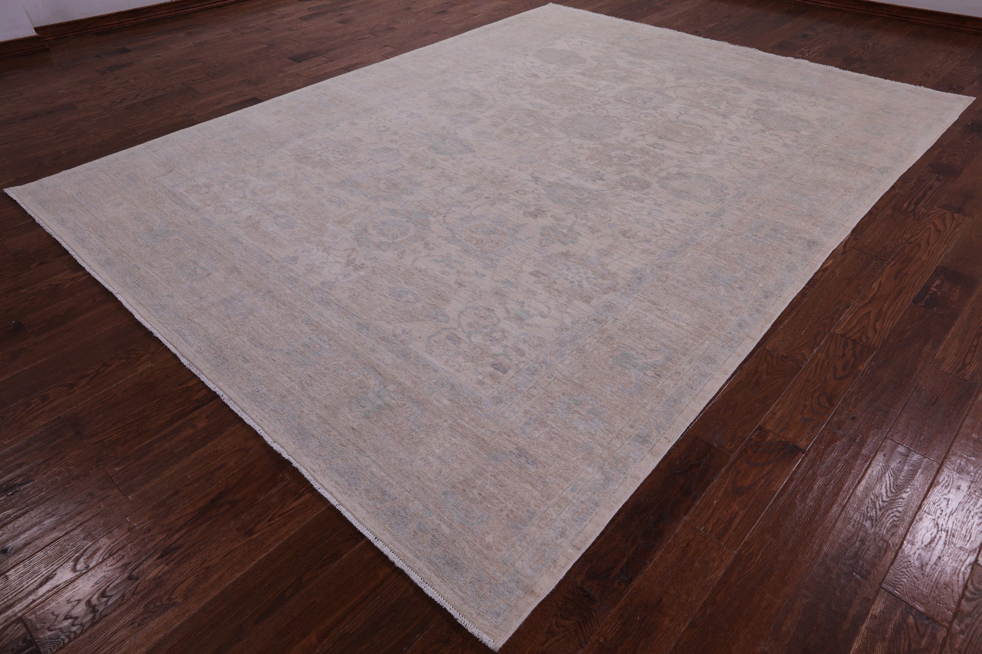 Ivory White Wash Peshawar Hand Knotted Wool Rug - 8' 9" X 11' 8" - Golden Nile