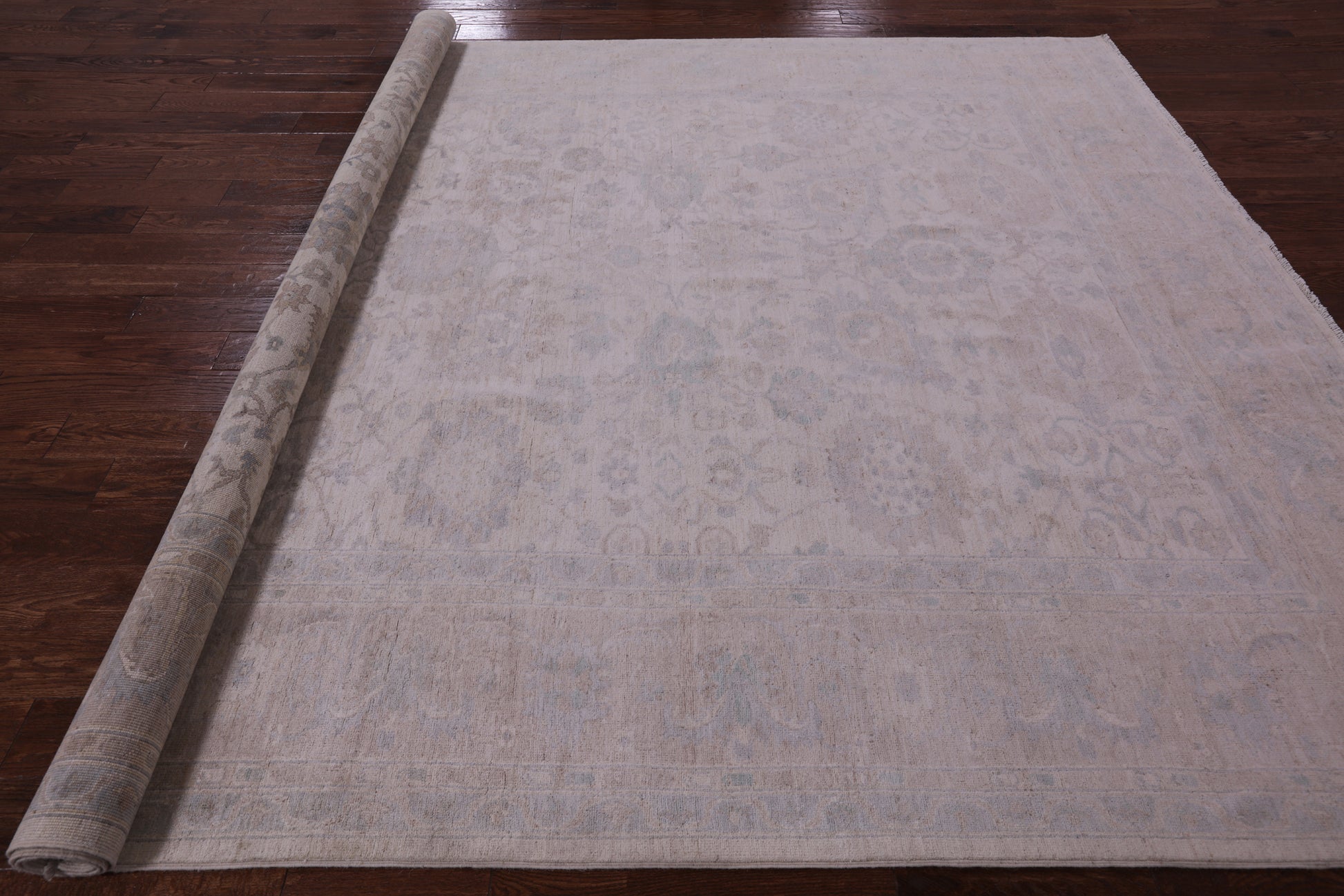 Ivory White Wash Peshawar Hand Knotted Wool Rug - 8' 9" X 11' 8" - Golden Nile