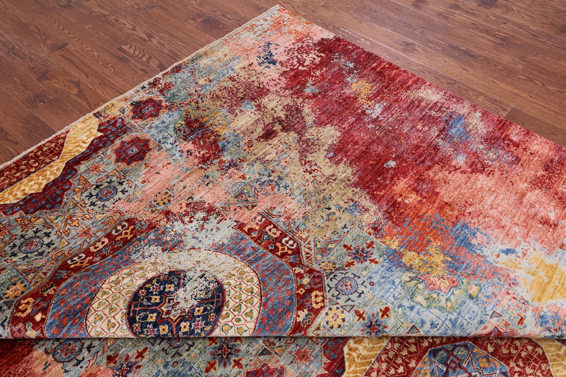 Abstract Modern Mamluk Hand Knotted Wool Rug - 9' 9" X 13' 1" - Golden Nile